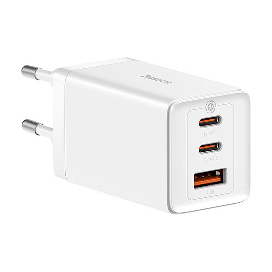 Baseus GaN5 Pro Töltő, 2xUSB-C + USB, 65W, fehér (CCGP120202)