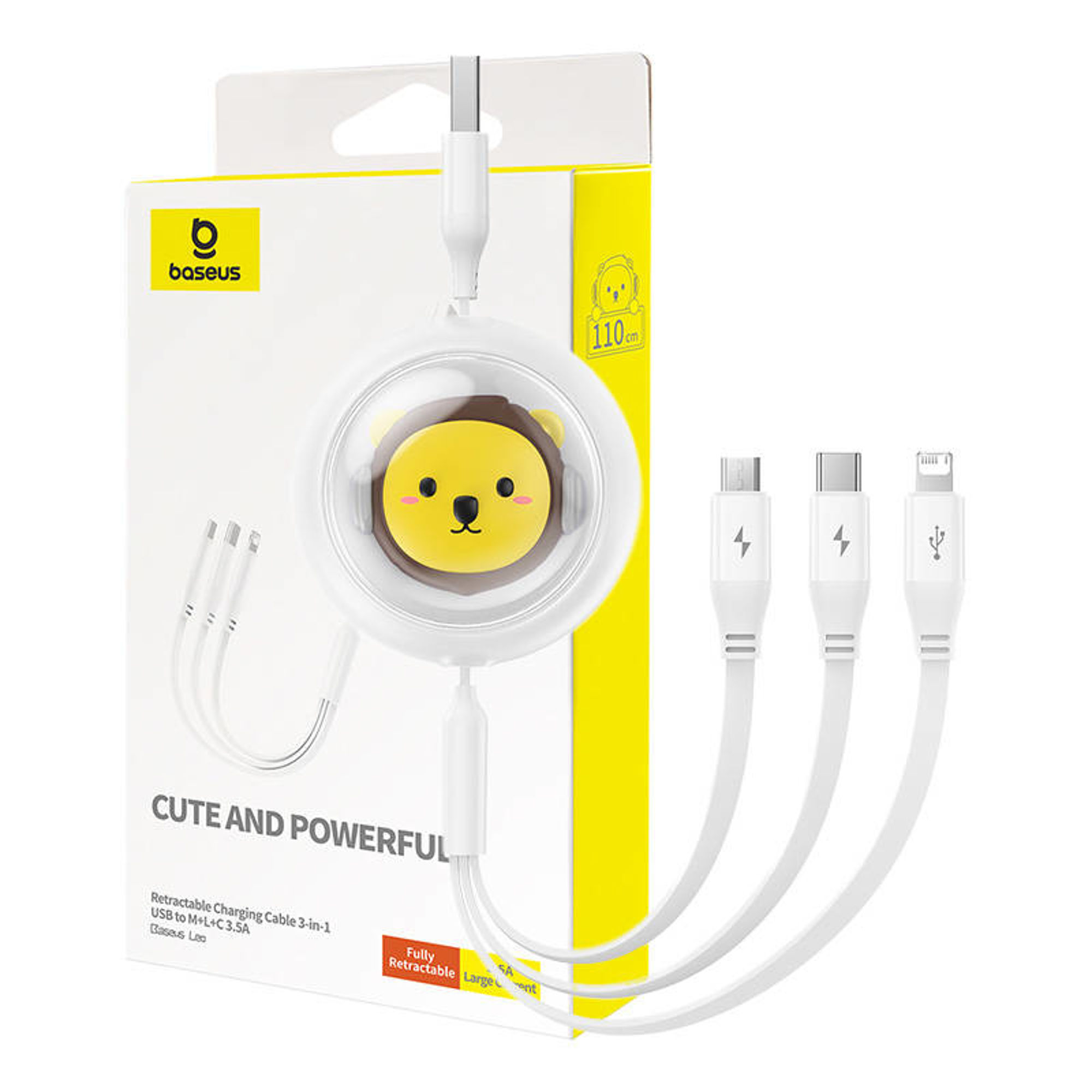 Töltőkabel 3w1 Baseus USB-USB-C, USB-M, Lightning 3,5A, 1,1m, fehér (P10362900211-00)