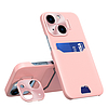 Bőr Stand Case tok iPhone 14 borítókártya pénztárcához, rózsaszín állvánnyal