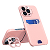 Bőr tok iPhone 14 Pro Card pénztárcaborítóhoz, rózsaszín állvánnyal