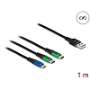 Delock 1 m hosszú, USB töltő kábel 3 az 1 A-típusú apa Micro USB -, es 2 x USB Type-C csatlakozáshoz (87882)