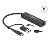 Delock 3 Port USB 3.2 Gen 1 Hub + Gigabit LAN USB Type-C vagy A-típusú USB konnektorral (64149)