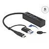 Delock 3 Port USB 3.2 Gen 1 Hub + SD és Micro SD kártyaolvasó USB Type-C vagy A-típusú USB konnekto (63859)