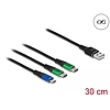 Delock 30 cm hosszú, USB töltő kábel 3 az 1 A-típusú apa Micro USB -, es 2 x USB Type-C csatlakozáshoz (87883)