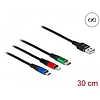 Delock 30 cm hosszú, USB töltő kábel 3 az 1-ben Lightning -, Micro USB- és USB Type-C csatlakozásho (87236)