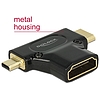 Delock Adapter Gyors-sebességű HDMI Ethernettel - HDMI A anya  HDMI mini-C apa + micro-D apa fekete (65666)