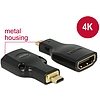 Delock adapter Gyors-sebességű HDMI Ethernettel - HDMI micro-D apa véggel  HDMI-A anya 4K fekete (65664)