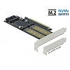 Delock PCI Express x16 Kártya - 1 x M.2 B-kulcs + 1 x NVMe M.2 M-kulcs + 1 x mSATA - alacsony profil (90486)