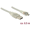 Delock USB 2.0-s kábel A-típusú csatlakozódugóval  USB 2.0 Micro-B csatlakozódugóval, 0,5 m, áttets (83897)