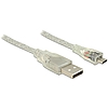 Delock USB 2.0-s kábel A-típusú csatlakozódugóval  USB 2.0 Micro-B csatlakozódugóval 1 m, áttetsző (83898)