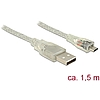 Delock USB 2.0-s kábel A-típusú csatlakozódugóval  USB 2.0 Micro-B csatlakozódugóval, 1,5 m, áttets (83899)