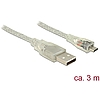 Delock USB 2.0-s kábel A-típusú csatlakozódugóval  USB 2.0 Micro-B csatlakozódugóval, 3 m, áttetsző (83902)