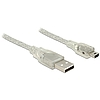 Delock USB 2.0-s kábel A-típusú csatlakozódugóval  USB 2.0 Mini-B csatlakozódugóval 1 m, áttetsző (83905)