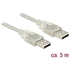 Delock USB 2.0-s kábel A-típusú csatlakozódugóval  USB 2.0-s, A-típusú csatlakozódugóval, 3 m, átte (83890)