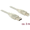 Delock USB 2.0-s kábel A-típusú csatlakozódugóval  USB 2.0-s, B-típusú csatlakozódugóval, 3 m, átte (83895)