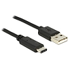 Delock USB 2.0-s kábel A-típusú csatlakozódugóval  USB C típus 2.0 csatlakozódugóval, 0,5 m, fekete (83326)