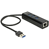 Delock USB 3.0-s elosztó 3 porttal + 1 Gigabit LAN-port 10/100/1000 Mb/s (62653)