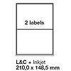 Jac 20044 210x148,5mm 1 pályás univerzális etikett 2 címke/ív 100ív/doboz