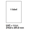 Jac 20045 210x297mm 1 pályás univerzális etikett 1 címke/ív 100ív/doboz