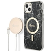 Szett Guess GUBPP14MHMEACSK Case+ Töltő iPhone 14 Plus 6.7" fekete/fekete kemény tok Marble MagSafe