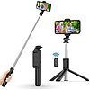Techsuit - Selfie Stick (Q01) - Bluetooth távirányítóval és stabil állványtartóval, 100 cm - Fekete (KF237304)