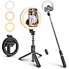 Techsuit - Selfie Stick (Q07) - Stabil állvány szelfi gyűrűfénnyel, Bluetooth távirányítóval, 80 cm - Fekete (KF2313358)