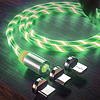 Techsuit - Töltőkábel 3 az 1-ben áramló mágneses LED - USB a Type-C-hez, Micro USB, Lightning, 1 m - zöld (KF232556)