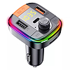Yesido - Autós töltő (Y45) - FM adóval, 2xUSB-A, Type-C, LED kijelző, RGB fény, 18W - fekete (KF235660)